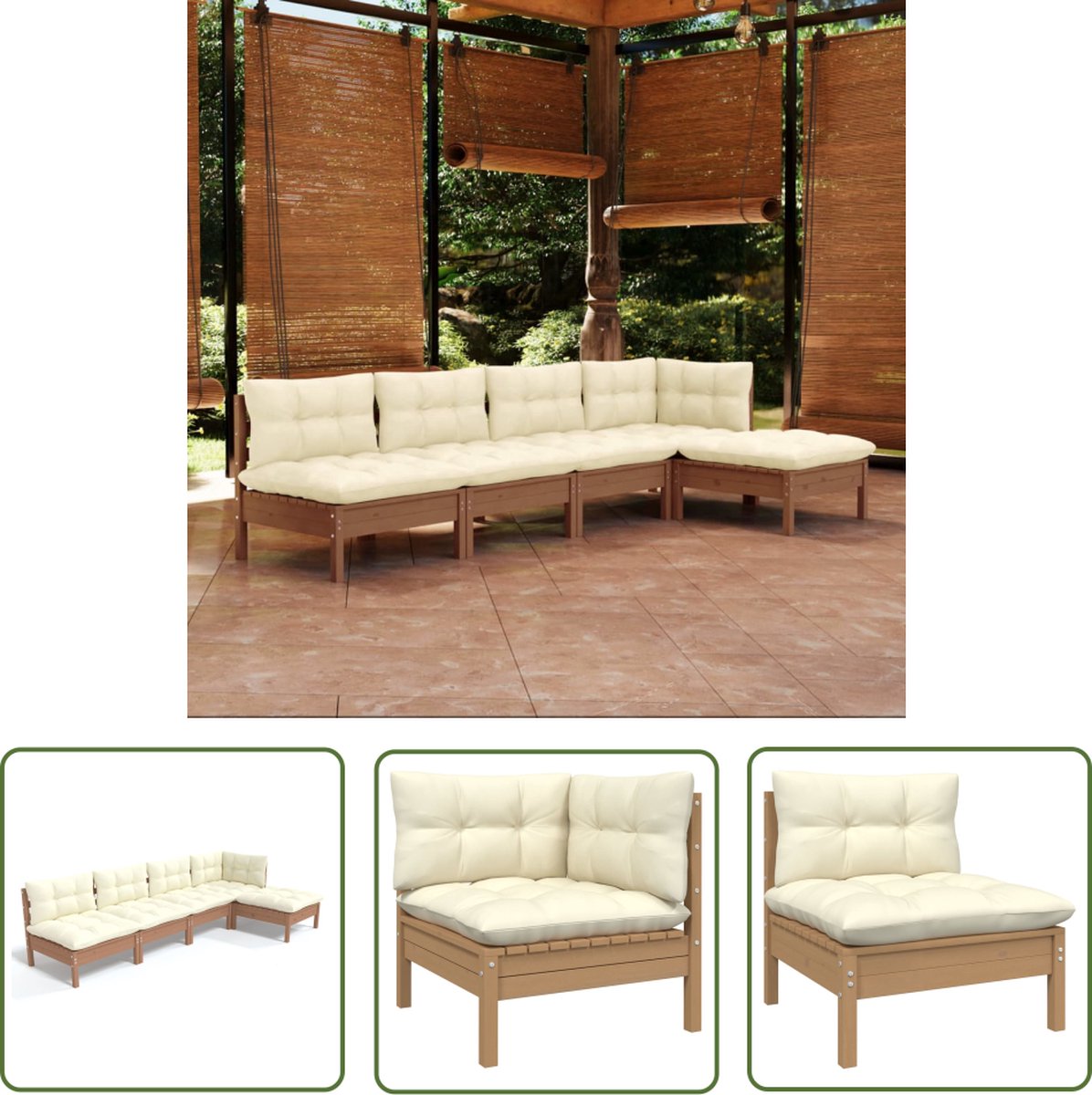 Tuin Loungeset met kussens in honingbruin grenenhout - Outdoor Furniture.