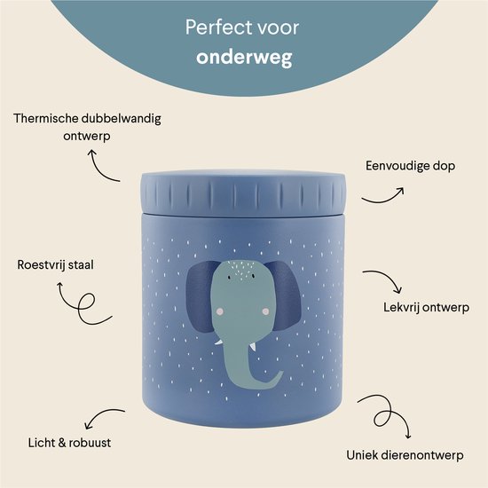 Trixie Thermos container - Mrs. Elephant - Thermo lunchpot voor kinderen - 500 ML - RVS Lunchbox - Blauw van Trixie — afbeelding 3