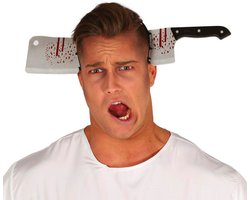 Fiestas Guirca Halloween haarband - Hakmes door hoofd - verkleed accessoires - met bloed - voor volwassenen