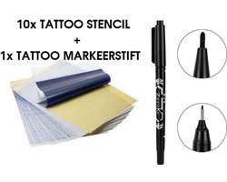 10x Tattoo Transfer Stencils + 1x Tattoo Markeerstift | | Tattoo, PMU, Wimper, Browmapping Pen | Skin Marker | Tatoeage Ontwerpen Stift | Stencil Papier | Schets Pen | Lining | Shading | Waterdicht | Artist | Professioneel