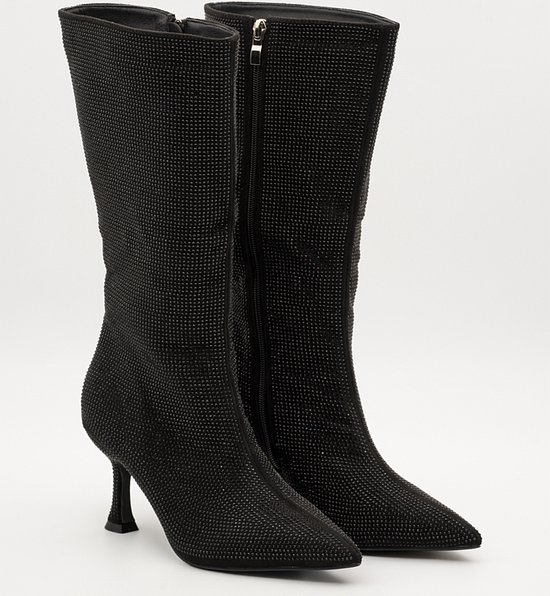 Dames Laarzen - Zwart - Synthetisch - Maat 36 - Rhinestone
