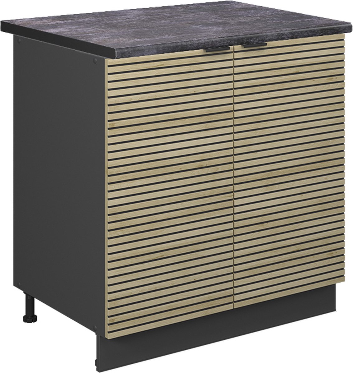 Vicco Keukenonderkast Fame-Line, Eiken paneel/Antraciet, 80 cm antraciet werkblad