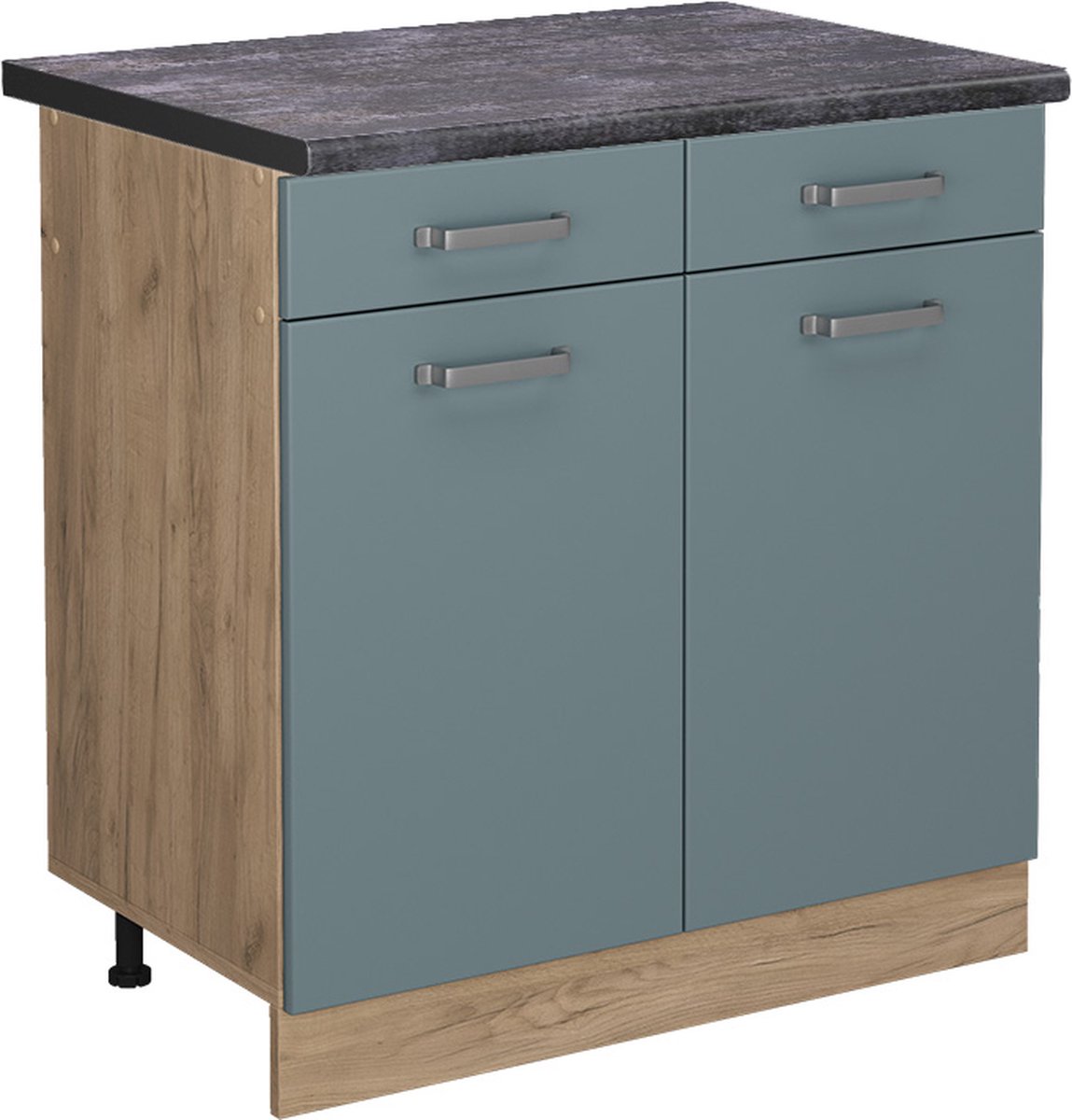 Vicco R-Line Keukenonderkast – 80 cm, WB Antraciet Blauw-grijs Blauw-grijs/Goudkleurig Eiken