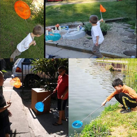 Visnet, telescopisch, vlindernet, uittrekbaar, voor vlinders, vissen, zwembad, zee, strand, meer, vissen, uittrekbaar net, voor het vangen van insecten, schepnet, boot, kano, volwassenen en kinderen