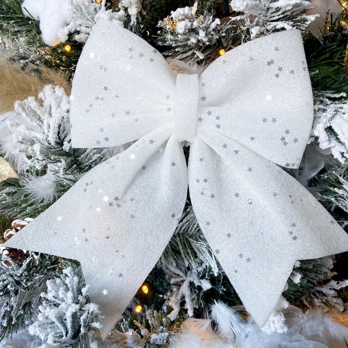 Kerststrik Decoratie 20x25cm Sterren Wit - Plastic - Wit - Lot de 6 - SILUMEN