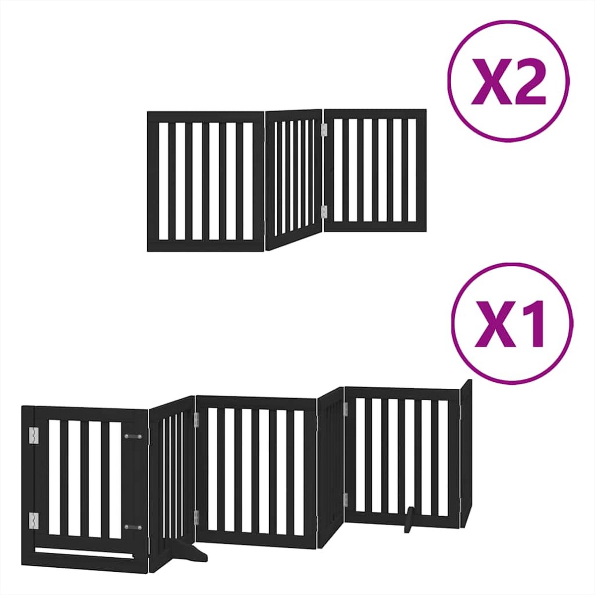 vidaXL - Hondenhek - inklapbaar - 12 - panelen - 600 - cm - populierenhout - zwart