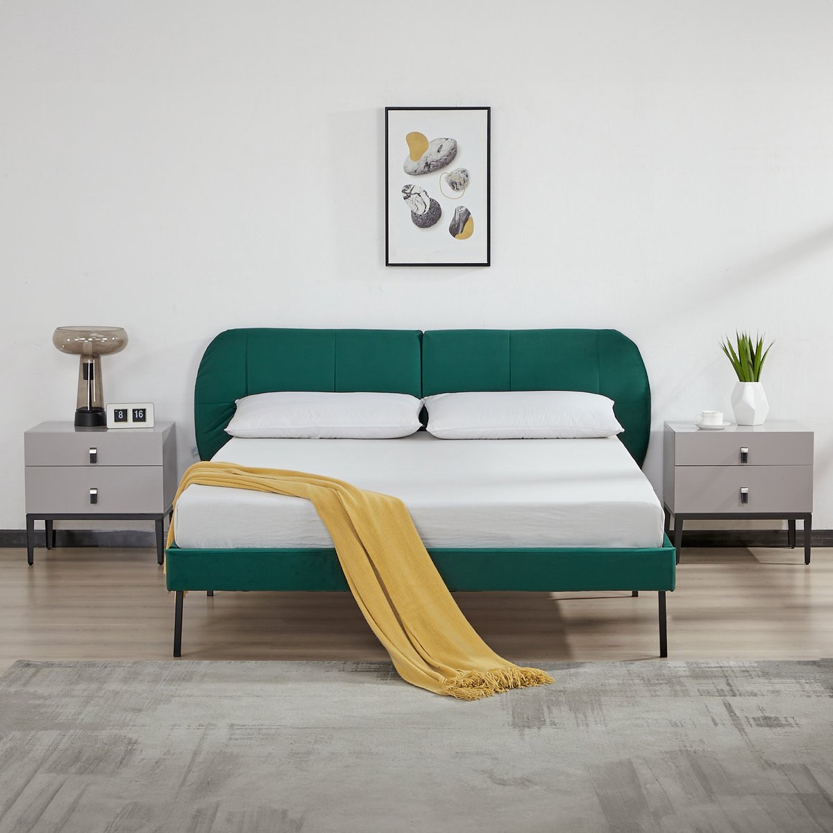 Gestoffeerd bed Porvoo met bedbodem en matras 140x200 cm donkergroen [en.casa]