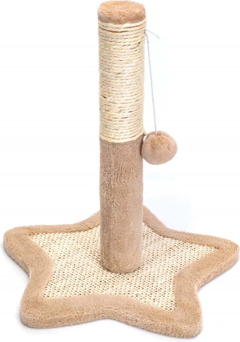 Nobleza katten krabpaal - Kleine krabpaal met speeltje - Krappaal voor kitten - 38 cm - Beige