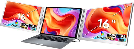 Portable Monitor OneCable - Laptop Scherm Extender - Draagbare Monitor - Inclusief Beschermhoes en Kabels - Full HD - 16 Inch - Grijs