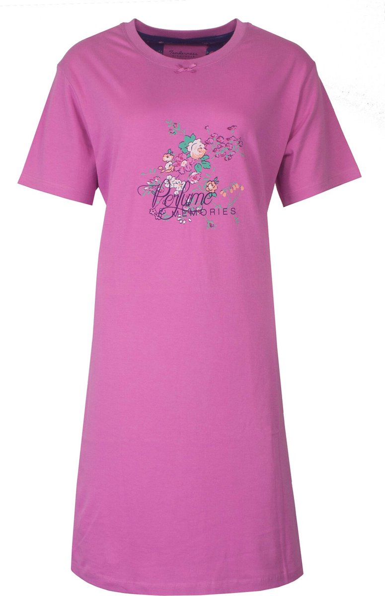 Tenderness Dames Nachthemd - Katoen - Korte Mouwen - Roze blauw