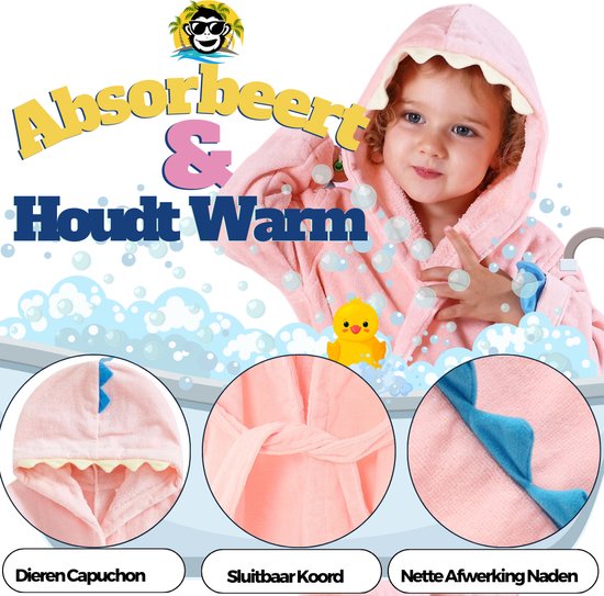 BoefieBoef Roze Dinosaurus Baby Badjas Kinderen 1-3 Jaar - Zachte Katoenen Kleuter Ochtendjas met Capuchon - Absorberende Handdoek Badcape - Warme Peuter Badjas voor Waterpret, Na Bad & Zwemles - Jongens & Meisjes - Perfect Cadeau in 4 Kleuren! van Merkloos — afbeelding 5