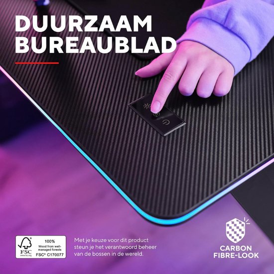 HLFURNIEU Bureau Gaming avec LED, Bureau Gamer 120 × 60 cm, Table Gaming Ergonom