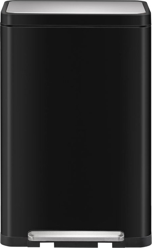 EKO - X-Cube pedaalemmer 30 liter - Steel Stainless steel Polypropylene - zwart glanzend, mat RVS - Prullenbak