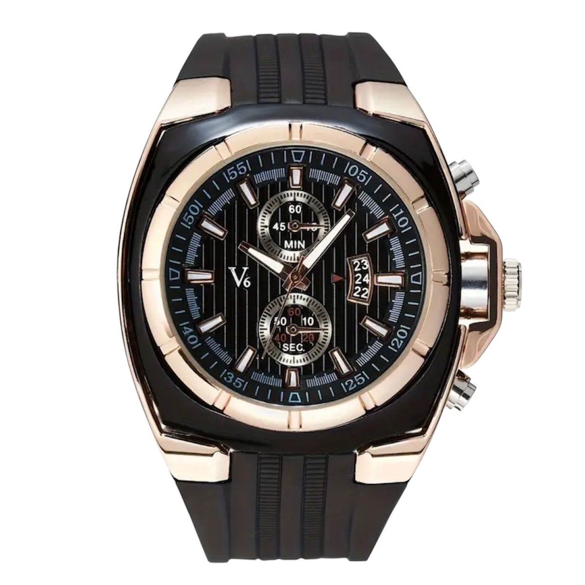 Herenhorloge - Mannen - Siliconen Polsband - Rosé en Zwart - Horlogedoos