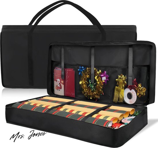 Inpakpapier opslag: 82 x 34 x 13 cm waterdicht 600D Oxford opbergtas voor cadeaupapier, cadeaupapier organizer met vakken, opslag cadeaupapierrollen, voor cadeaulinten