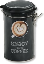 Kesper Boîte de conservation Café pour grains et café moulu - Enjoy de votre café - métal - noir - fermeture clip - D11 x H19 cm - hermétique