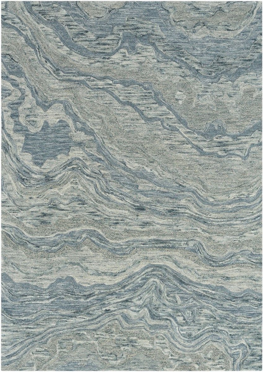 Nourison Graceful Blue GRU01 Vloerkleed - 236 x 297 cm - Blauw - Rechthoekig, Loper - Wol - Eetkamer, Woonkamer, Slaapkamer - Abstract - Landelijk, Modern