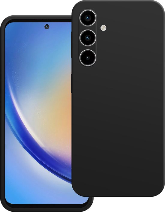 Coque de téléphone noire pour Samsung Galaxy A35, avec alignement de l'objectif de la caméra et une partie de l'écran.