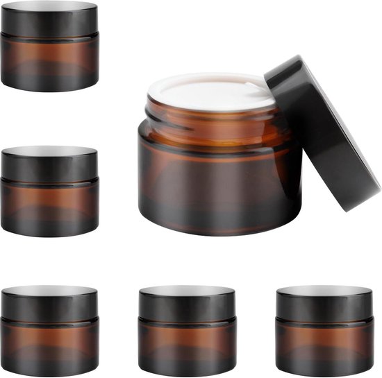6 stuks 50 ml bruin glas zalfpotjes om te vullen - lege crèmepotjes
