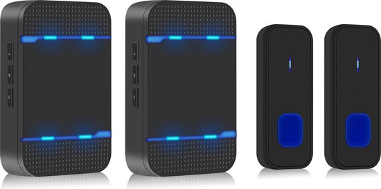 Wireless Doorbell, BITIWEND Waterproof Wireless Doorbell Set, Wireless Doorbell 2 Transmitters and 3 Receivers with 300M Range 58 Ringtones LED Display (Black