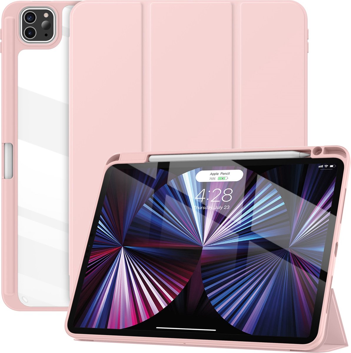 Solidenz Hoes - Geschikt voor iPad Air 11 inch (M4 / M3 / M2) en iPad Air 10.9 inch (Air 5 / Air 4) - Case Met Autowake - Hoesje Met Pencil Houder - Roze