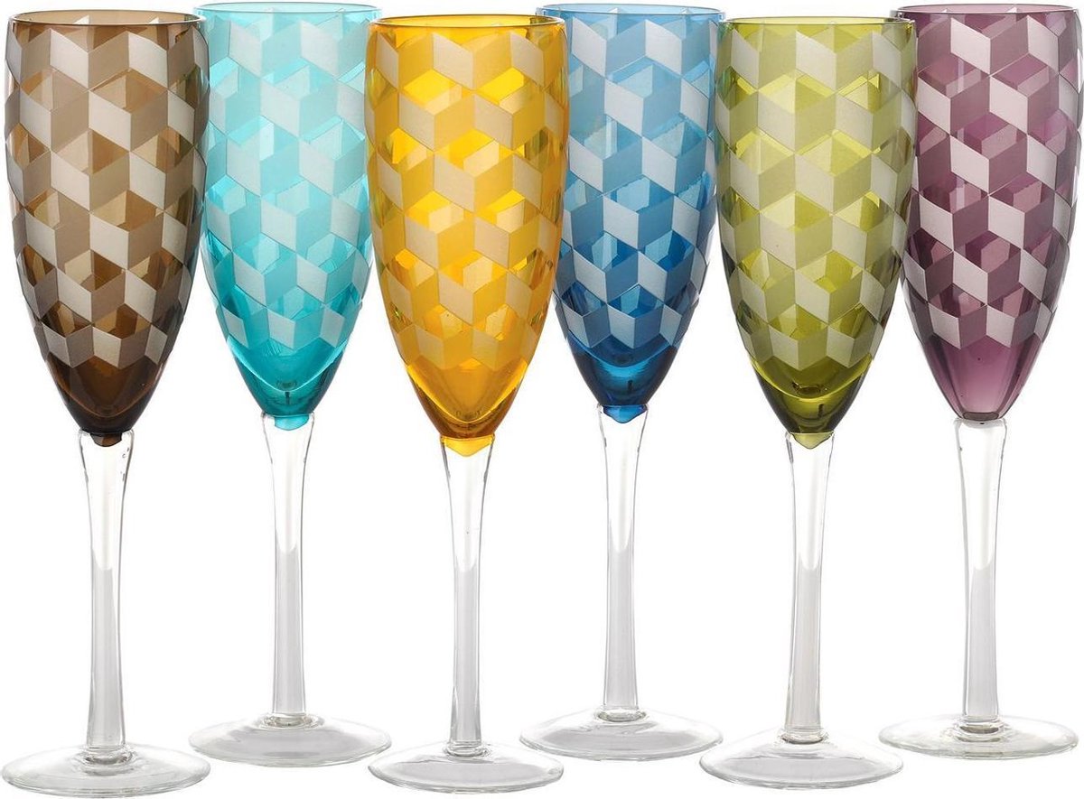 Pols Potten Multicolour Blocks Champagneglas - 6 stuks