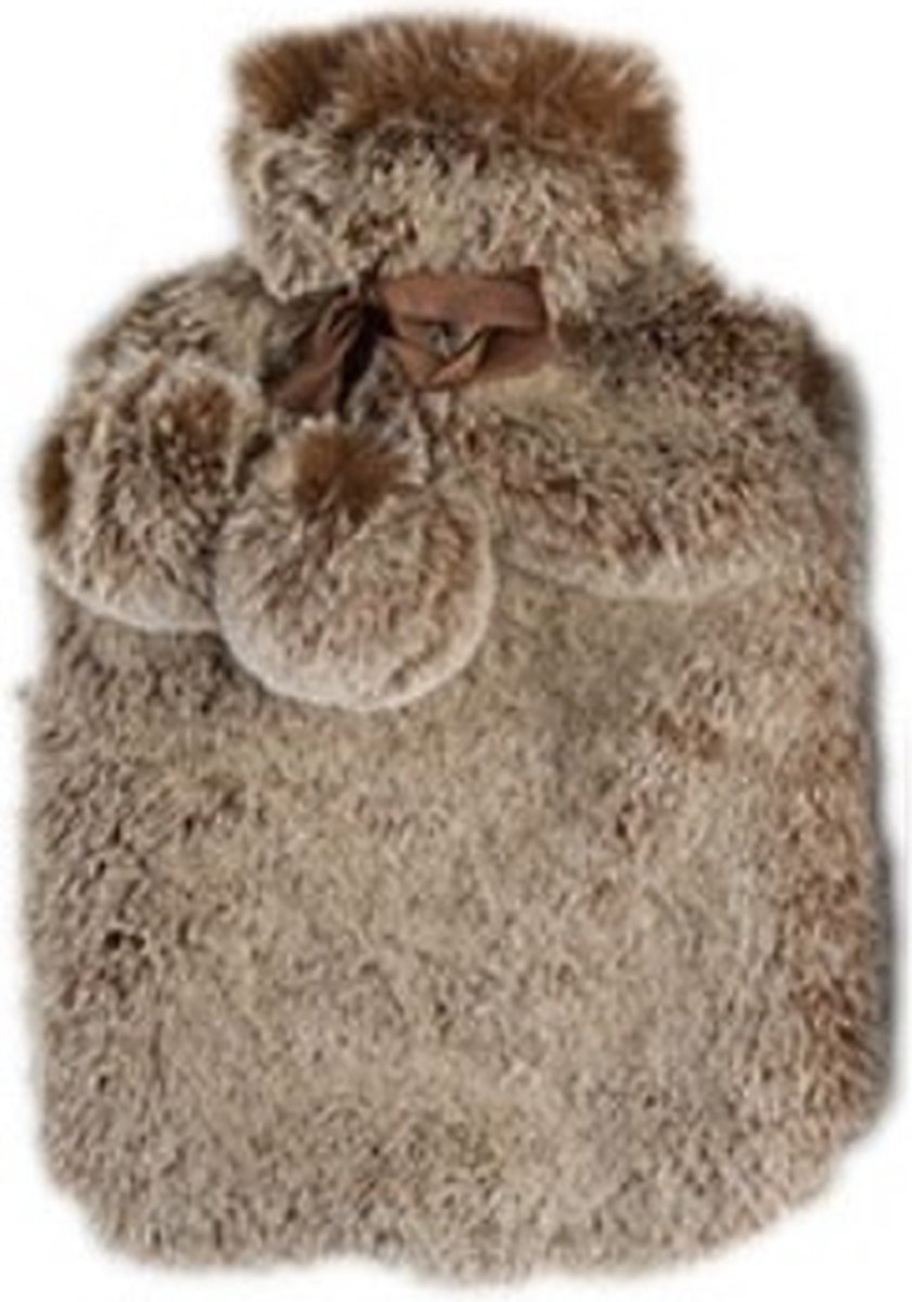Goedkoopste Cosy & Trendy Warmwaterkruik pels en pompons 2L - 36x20cm - Bruin