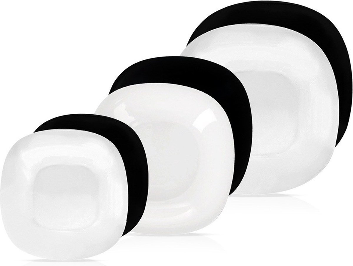 Serviesset Glas Wit Zwart LUNA 18 delig - Servies Set - Bordenset - Borden