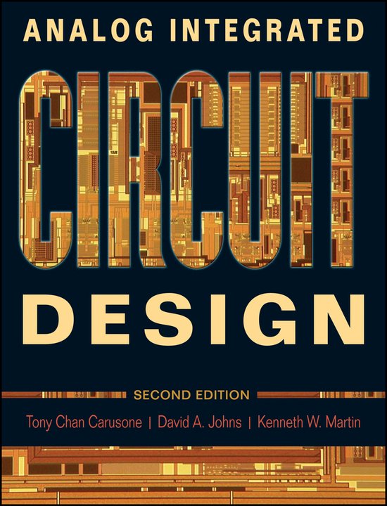 Boek "Analog Integrated Circuit Design" met de titel in blokletters die lijken op een printplaat.