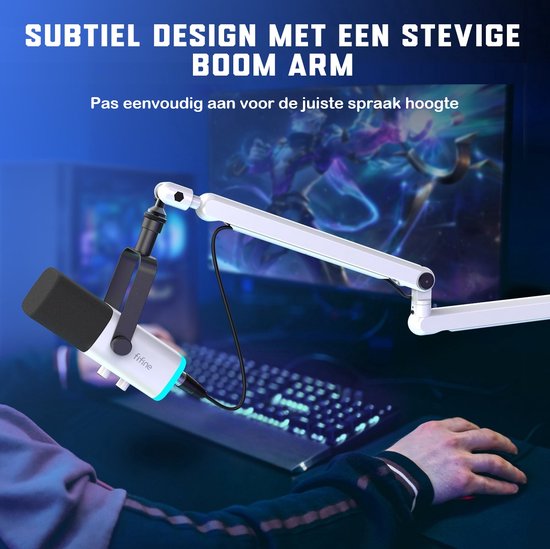 FIFINE - TAM8 - Microphone de studio USB / XLR - Bras flexible (BM88) - Avec passe-câbles - Convient pour PC/PS4/PS5 - RVB - Podcast - Gaming - Streaming - Wit