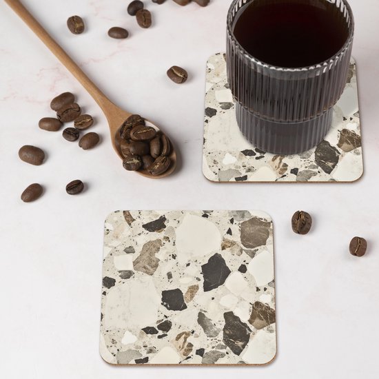 Dessous de verre Neutre - Pierres - Décoration - Terrazzo - 10x10 cm - 6 morceaux - Sous pour Verres et Tasses