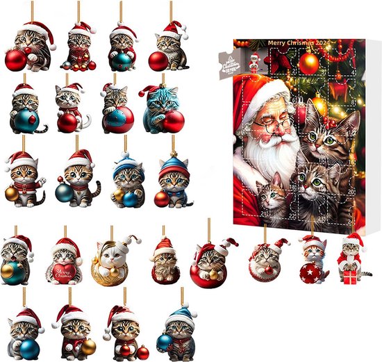Vintage Katten Adventskalender - 24-delige kerstkalender met acryl Vintage Katten Adventskalender - 24-delige kerstkalender met acryl