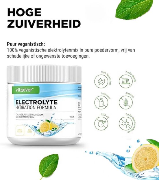 Elektrolyten - 400 g (80 porties) - Hydratie formule met chloride, kalium, natrium, calcium, magnesium - perfect voor sporters bij verlies van vocht - zonder suiker - veganistisch - citroensmaak — afbeelding 4