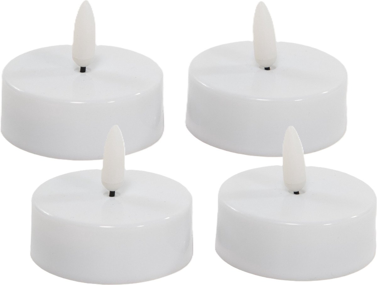 Anna's Collection Jumbo theelichtjes/waxinelichtjes - 4x - wit - D6 x H4,5 cm - 3D vlam - timer - kaarsen Zwart