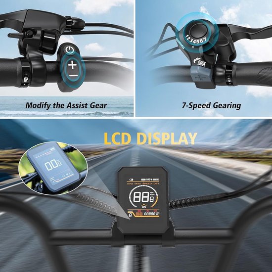 ECORUSH Elektrische Fiets ECO R6 - Trendy 20*4.0 Inch Fat Tire City Commuter EBike met Afneembare 48V 15.6Ah Lithium Batterij - Mountain E-Bike met 250W Motor - 7 Versnellingen - IP54 Waterdicht van ECORUSH — afbeelding 2