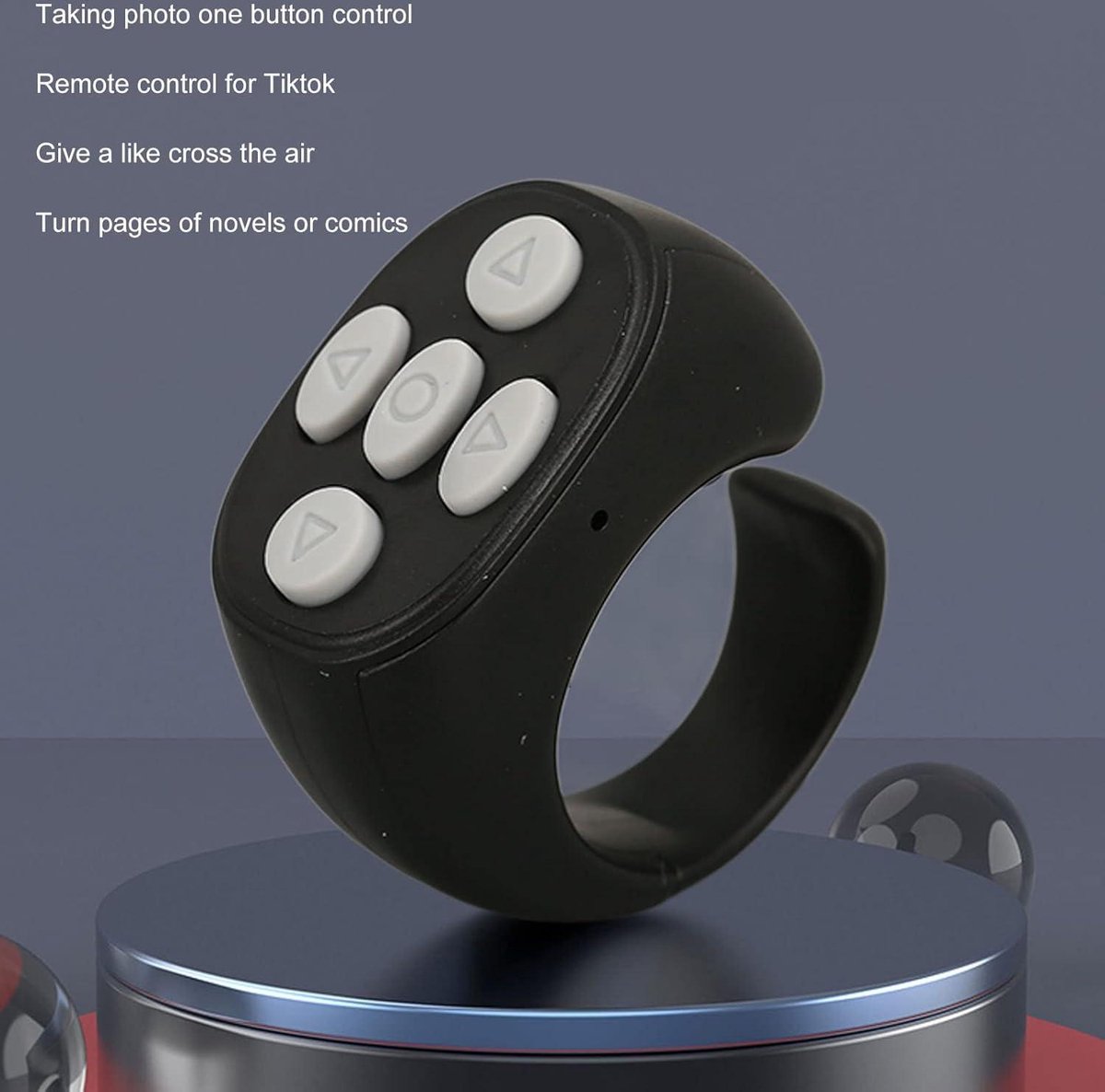 Vingertop Draadloze Bluetooth Afstandsbediening, Vingerscroller Pagina Draaier Vingerring Afstandsbediening Page Turner Zwart 1607378475