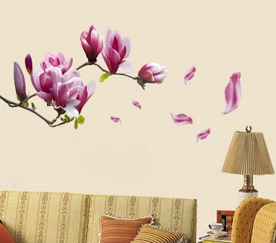 Muursticker magnolia bloem paars wanddecoratie