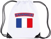 Frankrijk nylon rijgkoord rugzak/ sporttas wit met Franse vlag