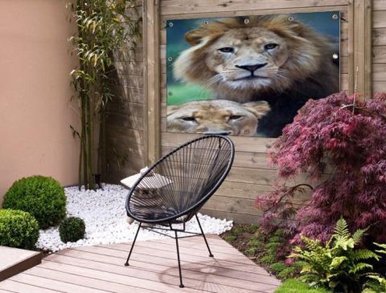 Poster Jardin Lion et Lionne 40x60 cm - petit - Toile de jardin / Toile d'extérieur / Peintures d'extérieur (décoration de jardin)