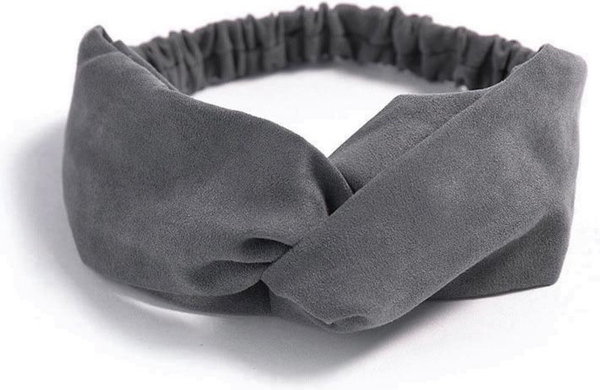 Suede Cross Haarband Grey | Grijs | Velvet Suède | Fashion Favorite