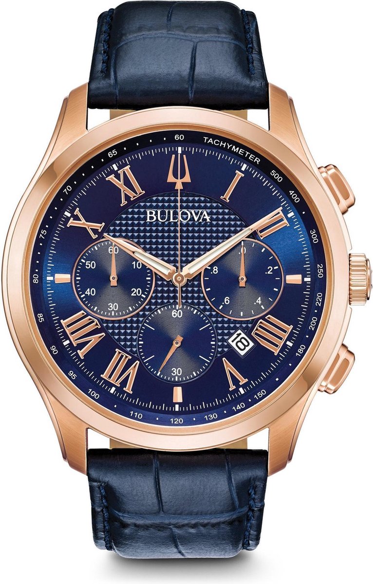 Bulova Wilton 97B170 Horloge - Leer - Blauw - Ø 46 mm