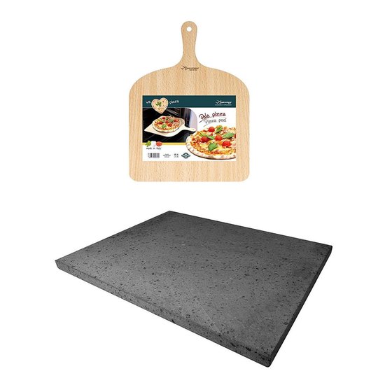 ETNA Pizza set - Grote pizzasteen & pizzaschep - 30 cm x 38 cm - Echt Italiaanse pizzasteen - Broodbaksteen - BBQ pizzasteen - Gemaakt van Lavasteen uit de Etna - non-stick - Eppicotispai