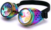 KIMU Goggles Steampunk Bril - Oliekleurige Montuur - Caleidoscoop Glazen - Olie Regenboog Spacebril Burning Man Rave Space Kaleidoscope Fairy Festival