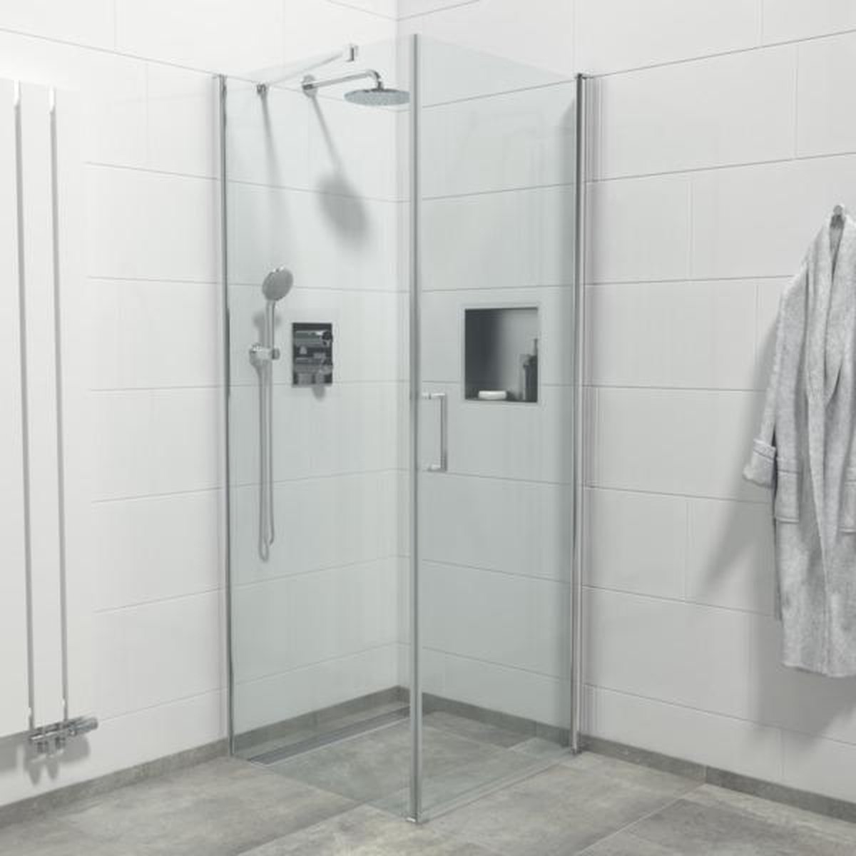 Saniclass Neptune douchecabine 1 draaideur met zijwand 80x80x200cm 6mm veiligheidsglas anti kalk chroom
