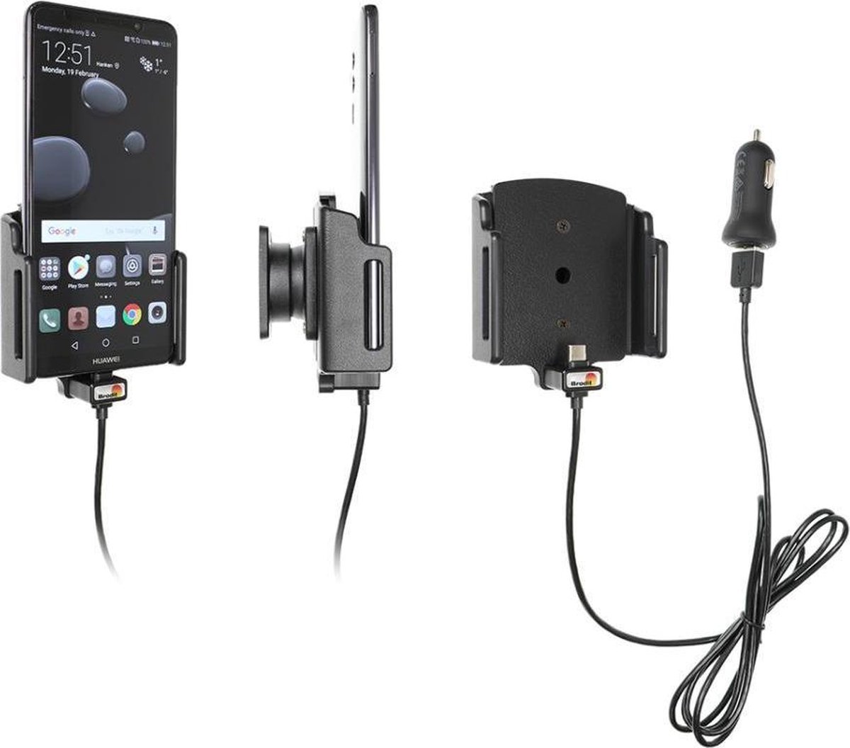 Brodit houder geschikt voor Huawei Mate 10 Pro Actieve houder met 12V USB plug