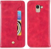 Voor Galaxy J6 koperen gesp nappa textuur horizontale flip lederen tas, met houder en kaartsleuven en portemonnee (rood)