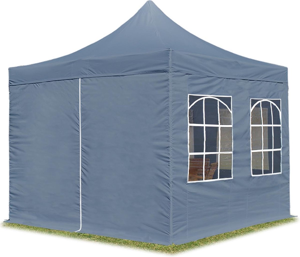 3x3 m Easy Up partytent Vouwpaviljoen met zijwanden (4 venster), donkergrijs