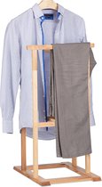 Relaxdays Dressboy hout - kledingstandaard notenhout - vrijstaande garderobe broekenstang