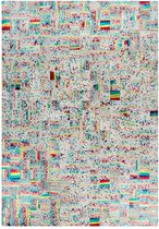 Kayoom Leer vloerkleed in Patchwork-optiek – handgemaakt 80 x 150 Ivory