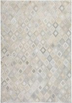 Creme Grijs vloerkleed - 80x150 cm  -  A-symmetrisch patroon Geruit - Modern